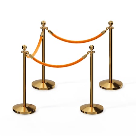 Stanchion Post And Rope Kit Pol.Brass, 4 Ball Top3 Gold Rope